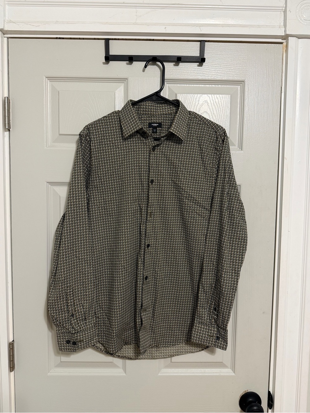 EXPRESS Men's Patterned Button-Down Shirt - Blue/Tan
